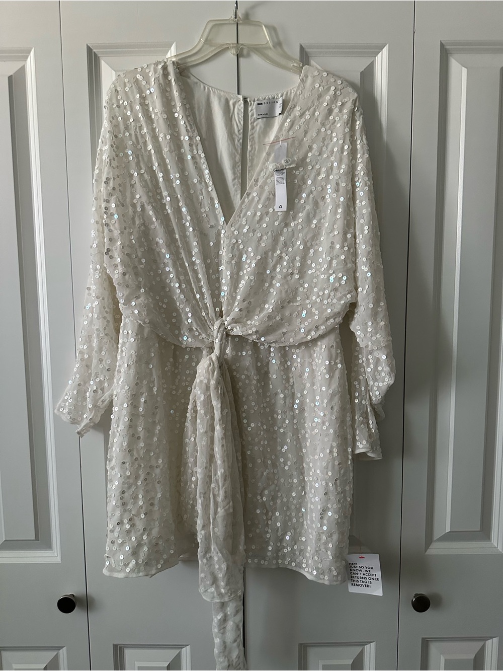 ASOS White Sequin Tie-Front Mini Dress